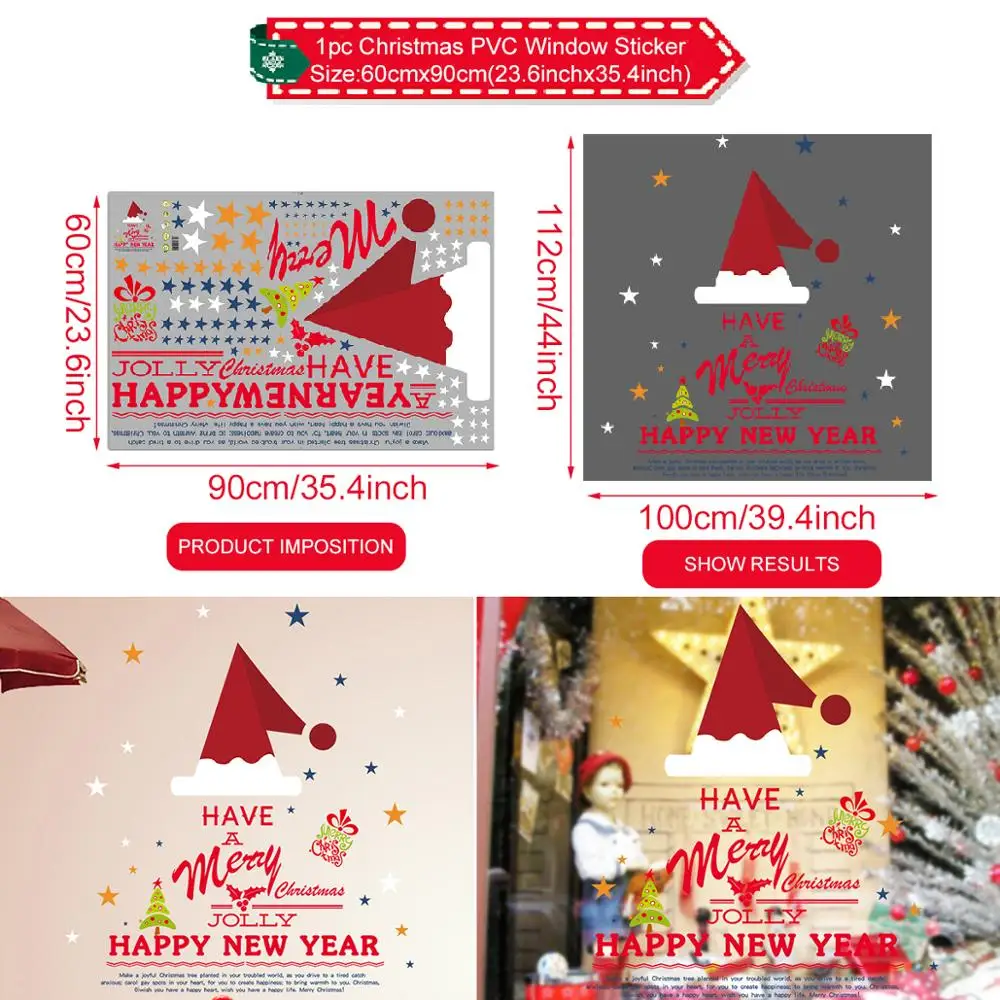 Window Sticker 11 QIFU, наклейки на окна, подвесные рождественские украшения для дома,, натальный Рождественский венок на елку, Санта Клаус, рождественские подарки, украшения - Цвет: Window Sticker 11