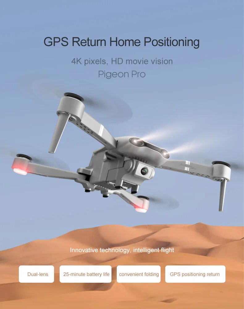 

4K Foldable GPS Drone Aerial Photography Position return Quadrotor Flight RC Drones Height Keep HD Camera Brush Drone Child Toys