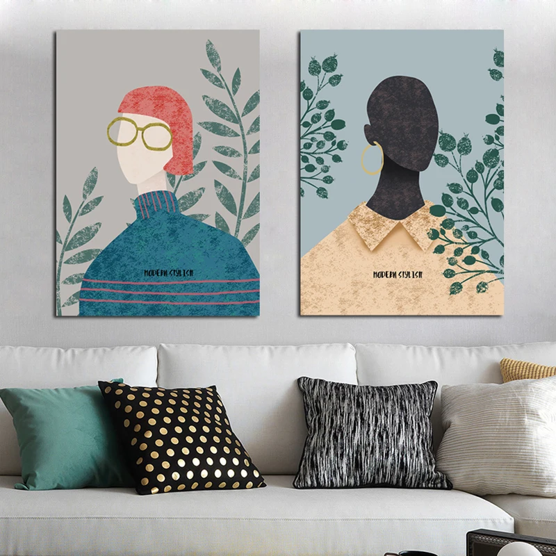 Modern Girl With Flower Canvas Painting Nordic Printed Posters And Prints Wall Pictures Cuadros For Living Room Home Decoration | Дом и сад