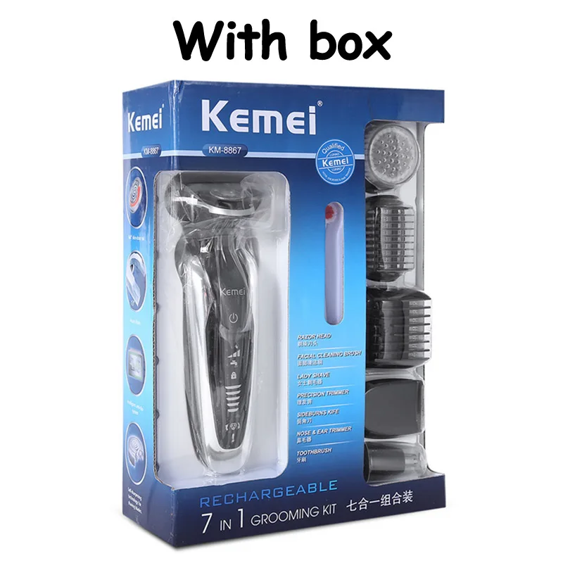 Kemei KM-8867 перезаряжаемая 3D электробритва 7 в 1 моющаяся электрическая бритва Мужская Борода триммер бритва Barbeador - Цвет: With box