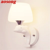 aosong wall lights modern led lamps creative cartoon indoor two heads white dolphin for home children