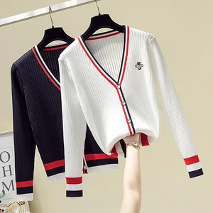 В полоску, без рукавов, женский кардиган 2020 осень повседневное пальто с вышитым принтом свитера на пуговицах с однобортный вязаный свитер для девочек; Топы для женщин