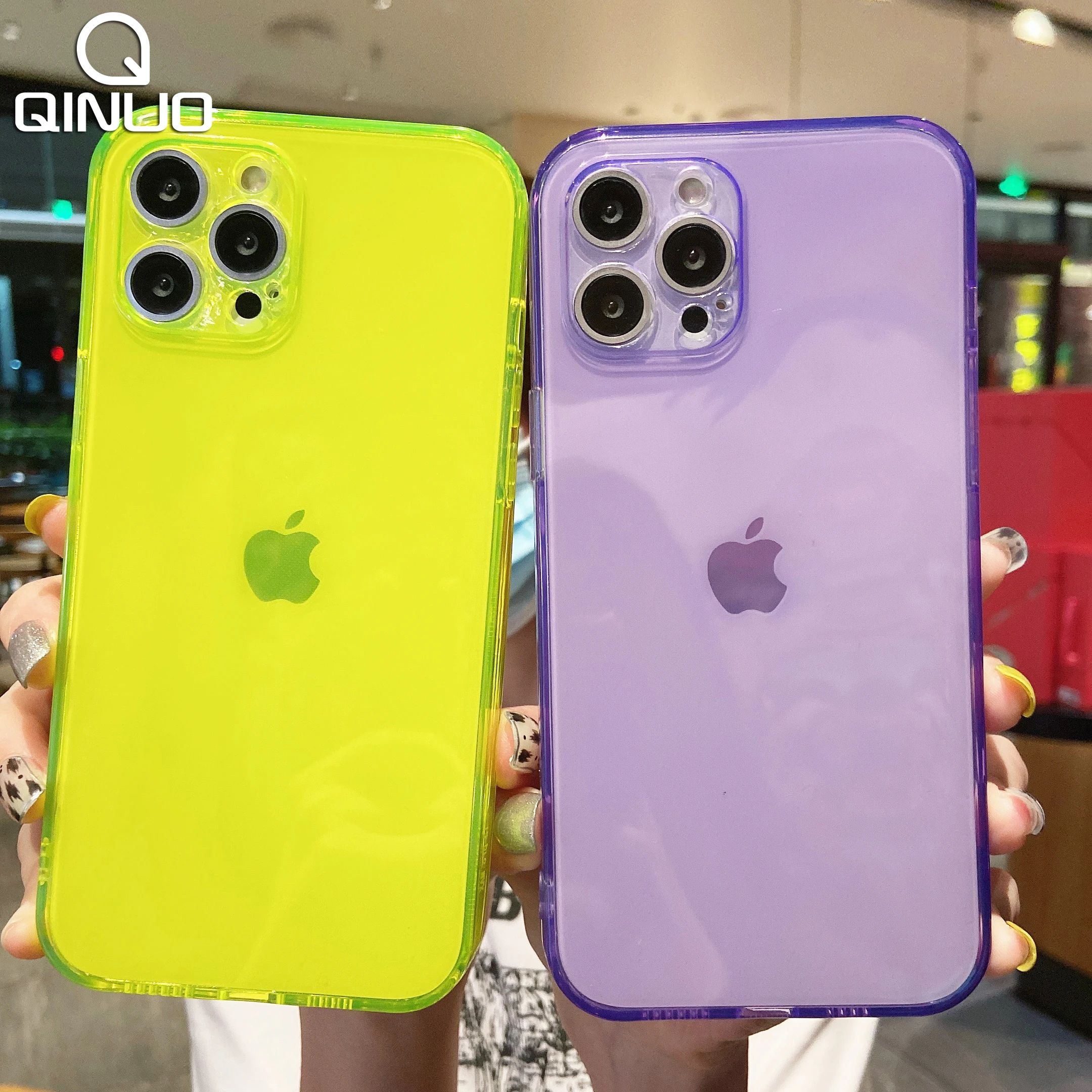 Флуоресцентный неоновый Прозрачный чехол для iPhone 13 12 11 Pro Max XS SE 2 XR X 6 6S 7 8 Plus милый