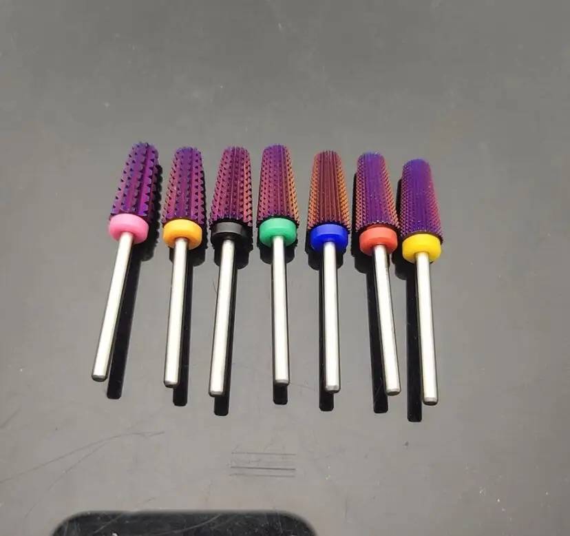 New Purple Plated 5 in 1 Carbide Nail Drill Bits With Cut 2-Way Drills Tapered Bit Milling Cutter For Manicure Nails Accessories