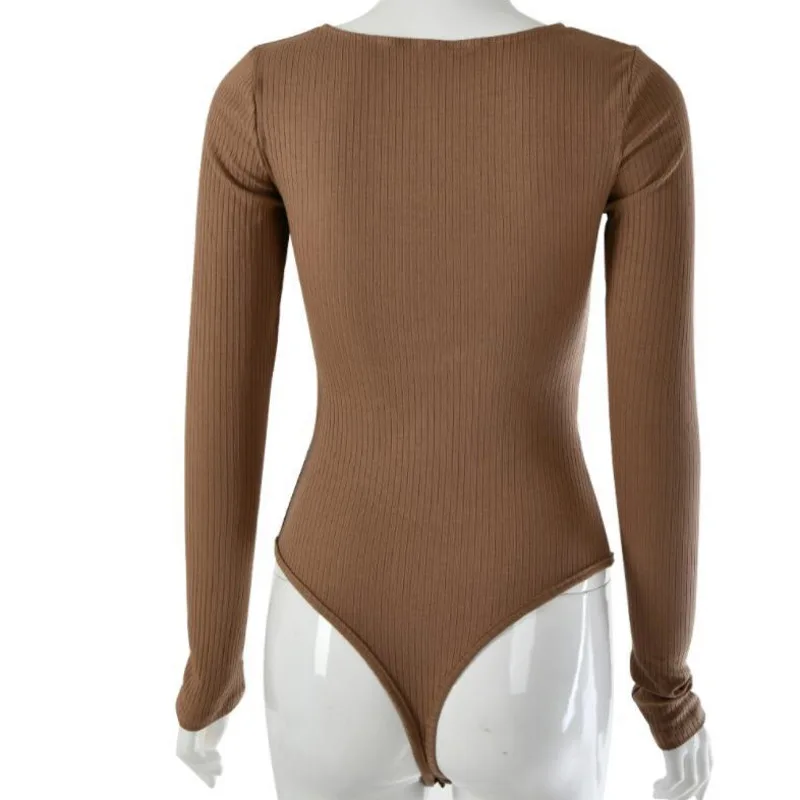 

#2120 Knitted Bodysuits Women Sexy Long Sleeved Combinaison Short Femme Skinny Body Woman Cotton Body Femme Spring Autumn