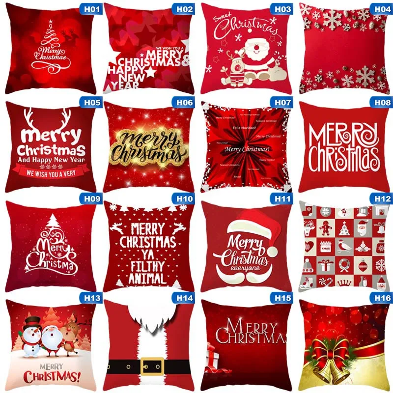 

Christmas Cushion Cover Pillowcase45*45 Red Merry Christmas Printed Polyester Decorative Pillows Sofa Home Decoration Pillowcase
