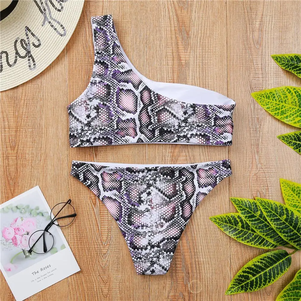 Новый купальник со змеиным принтом купальный костюм на одно плечо женский