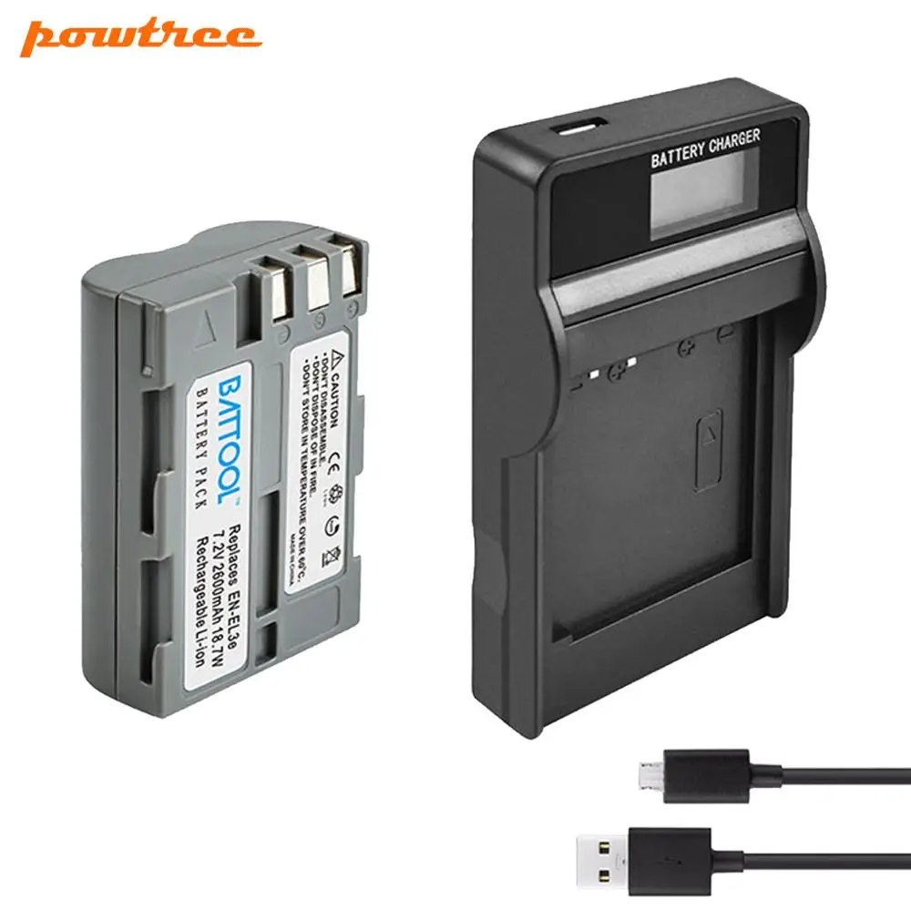 Батарея для камеры batcool + ЖК-зарядное устройство 2.0Ah EN-EL3e EN EL3e EL3a ENEL3e Nikon D300S D300 D100 D200