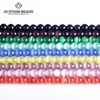 18 colors natural stone cat eye beads pink white blue round loose opal for jewelry making diy bracelets necklace accessories