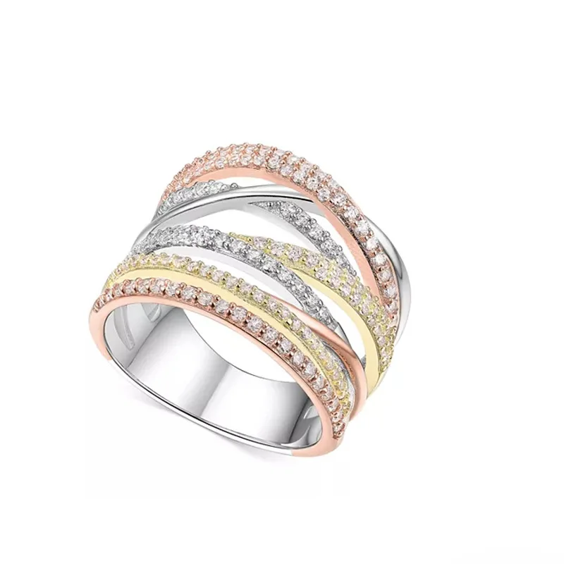 

Luxury Female White Crystal Stone Ring Rose Gold Silver Color Wedding Rings For Women Vintage Geometry Zircon Engagement Ring
