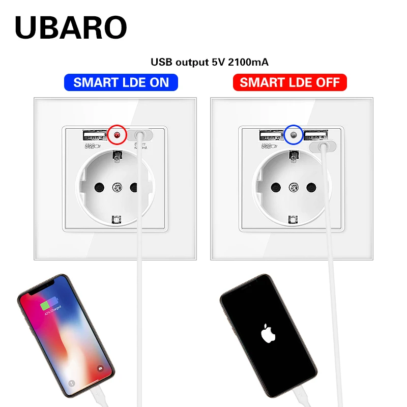 UBARO немецкий стандарт Кристалл Закаленное стекло Tomada Usb Priz розетка Enchufe сравнению