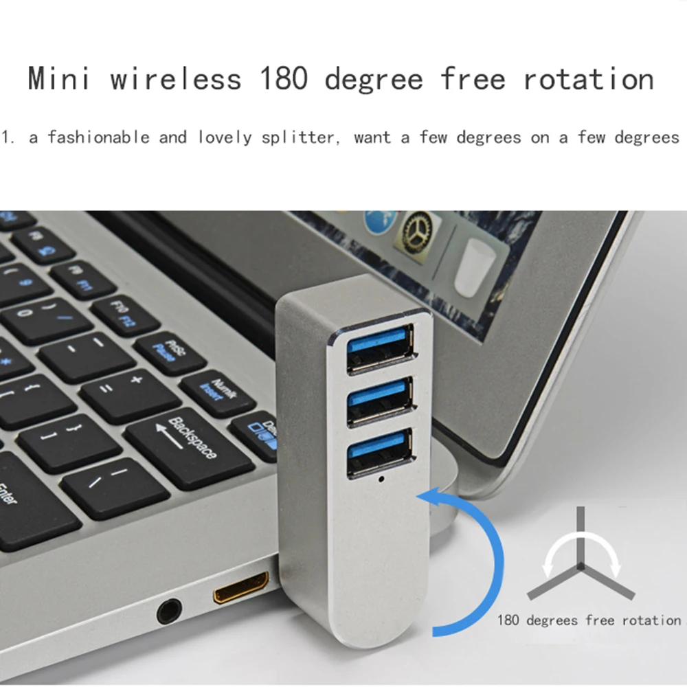 

USB Hub 3 Ports USB3.0 Hub Splitter Mini Aluminum Alloy Rotary 5Gbps High Speed For PC Laptop Notebook Hard Disk Keyboard Mouse