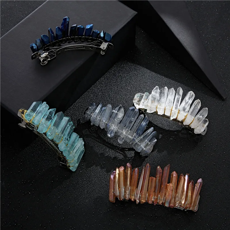 

Классический зажим для волос ручной работы женские натуральный изумруд гребень творческих разноцветные заколка для волос с камнями женски...