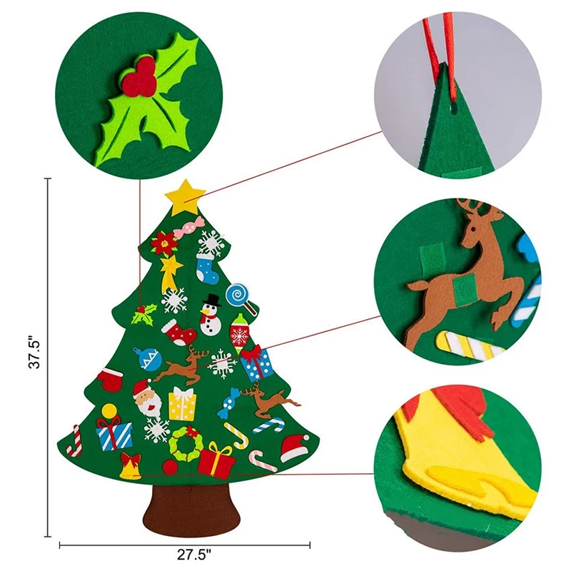 Рождественская гирлянда детская ручной работы, трехмерное дерево из фетра с подвесками.