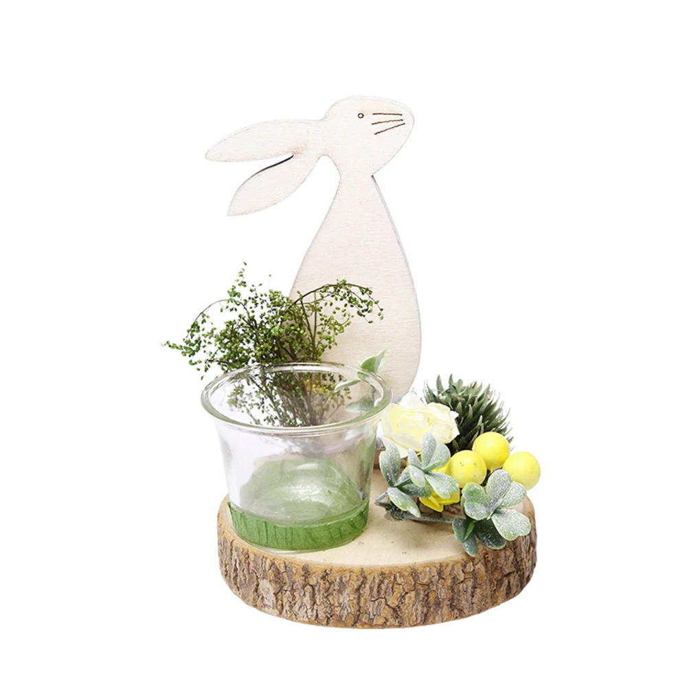 

Candle Holders Natural Plant Creative Glass 11x10x15.5cm Cylindrical Wedding Party Decor For Festivals Nordic Wooden Rabbit