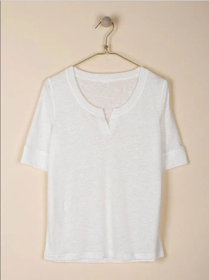 

100% Linen Short Sleeve O-Neck T-shirt Womens Clothing