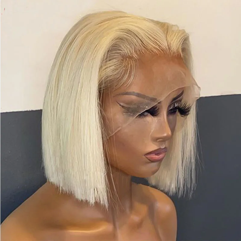 

Blonde Colored Short Bob Lace Front Wig Synthetic Hair Wigs For Black Women PrePlucked Transparent Lace Wig With Baby Hair