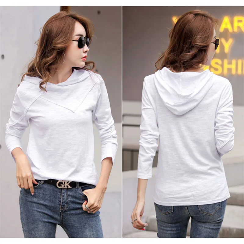 Топы из 100% хлопка женская футболка с длинным рукавом белая черная 2021 модная