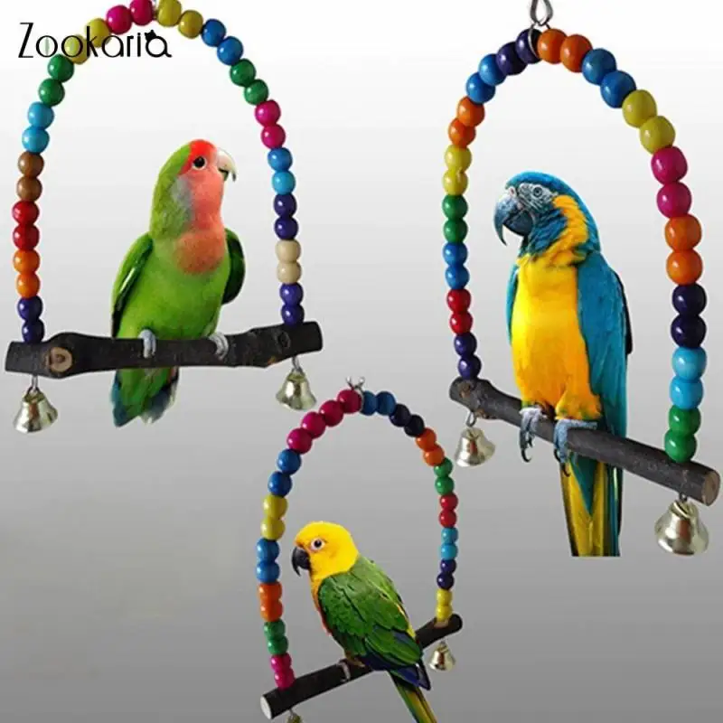 

Beautiful Bird Colorful Natural Wooden Parrot Swing Toy Cage Stand Suitable Wooden Beads Parrot Swing Pet Supplies