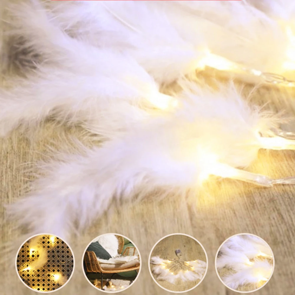 Christmas Festival Led String Light Colorful Artificial Feather Wedding Hanging Battery Powered Wall Party Holiday Decor | Лампы и