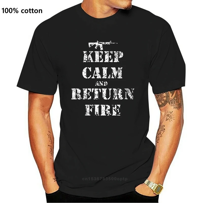 

One Stop Services Vintage Keep Calm Return Fire Rifle Military Gun NRA Tshirt XL