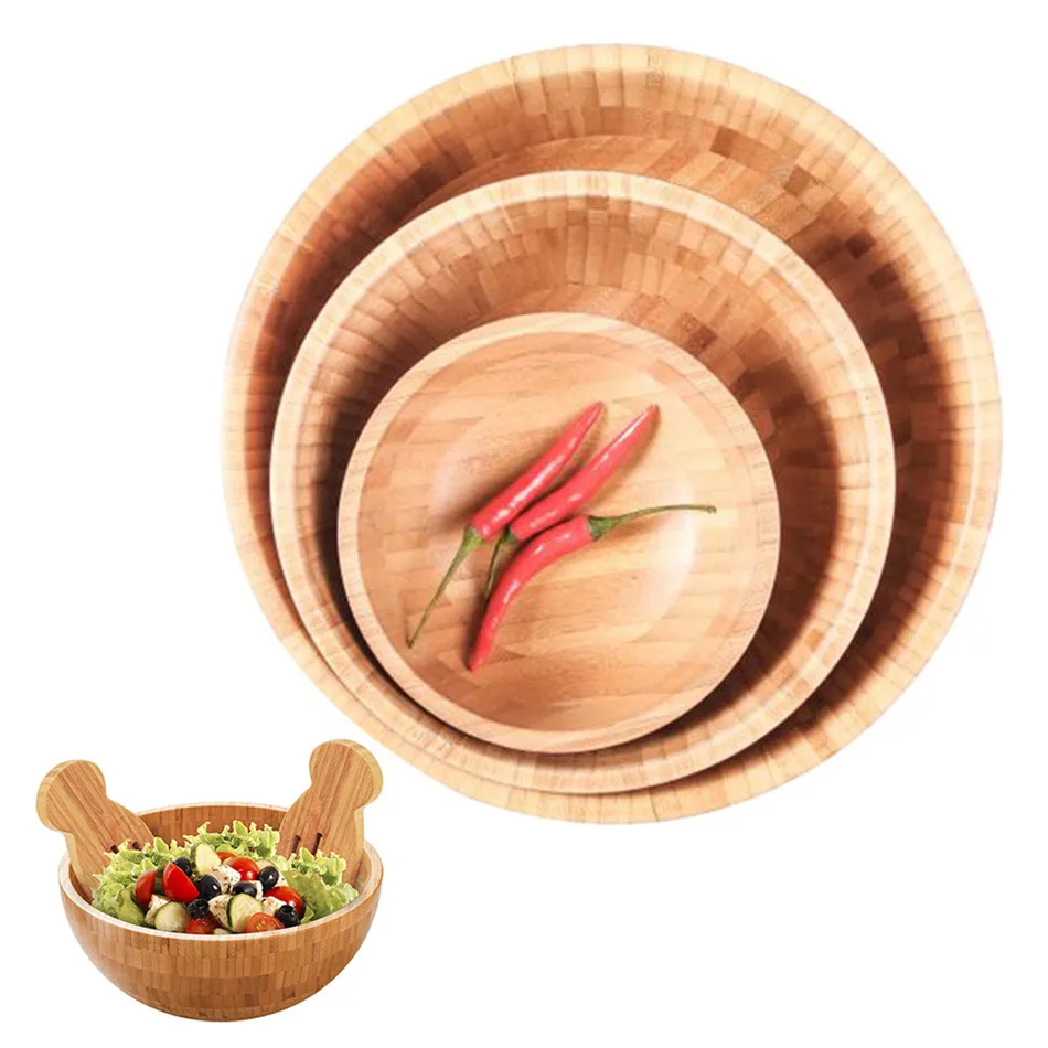 Японский Стиль Круглая Деревянная миска для супа салата лапши риса фруктов еды