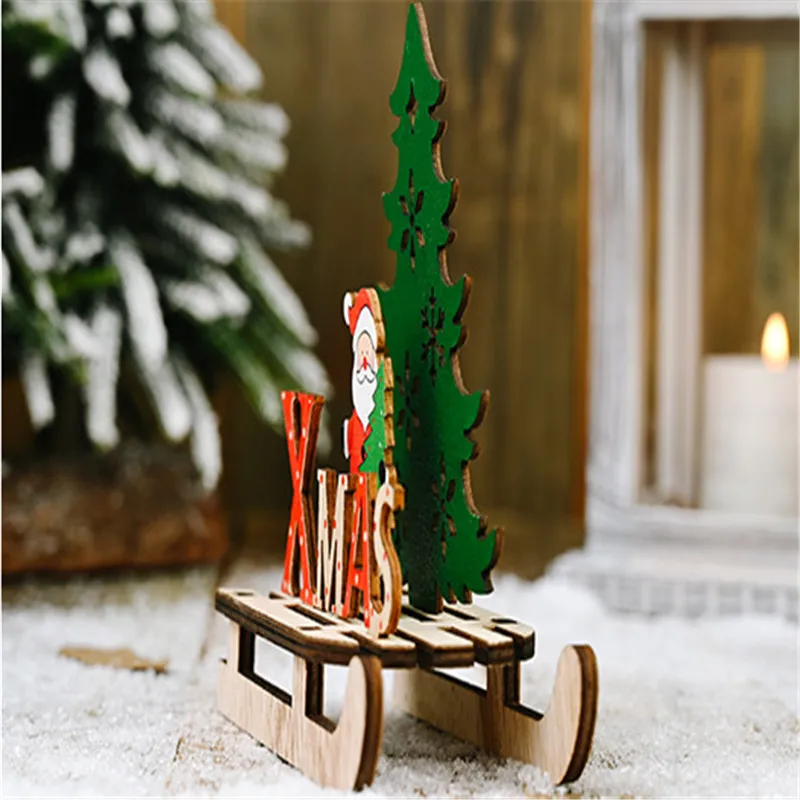 

Christmas Decoration DIY Wooden Christmas 3D Sleigh Ornaments Navidad Christmas Decorations for Home Happy New Year Gift Xmas