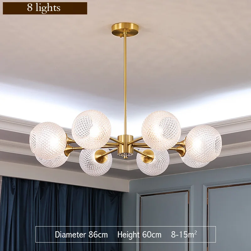 8 Lights Современный роскошный стеклянный медная люстра освещение Сферический шар светильник светодионые лампочки люстры для помещений Гостиная/Обеденная лампа - Цвет абажура: 8 Lights