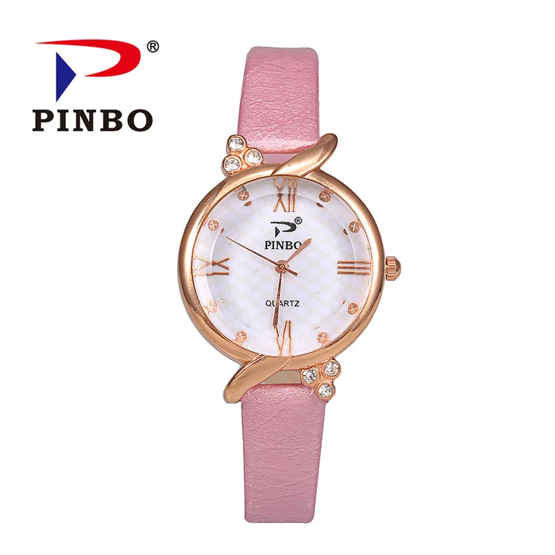 

100pcs / lot watch women's Korean fashion casual leather strap quartz watch printing gold plated diamond studentwatch