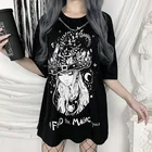 Женская Винтажная футболка с круглым вырезом, черная свободная футболка с принтом в готическом стиле, Уличная Повседневная Длинная футболка в стиле панк, лето 2021