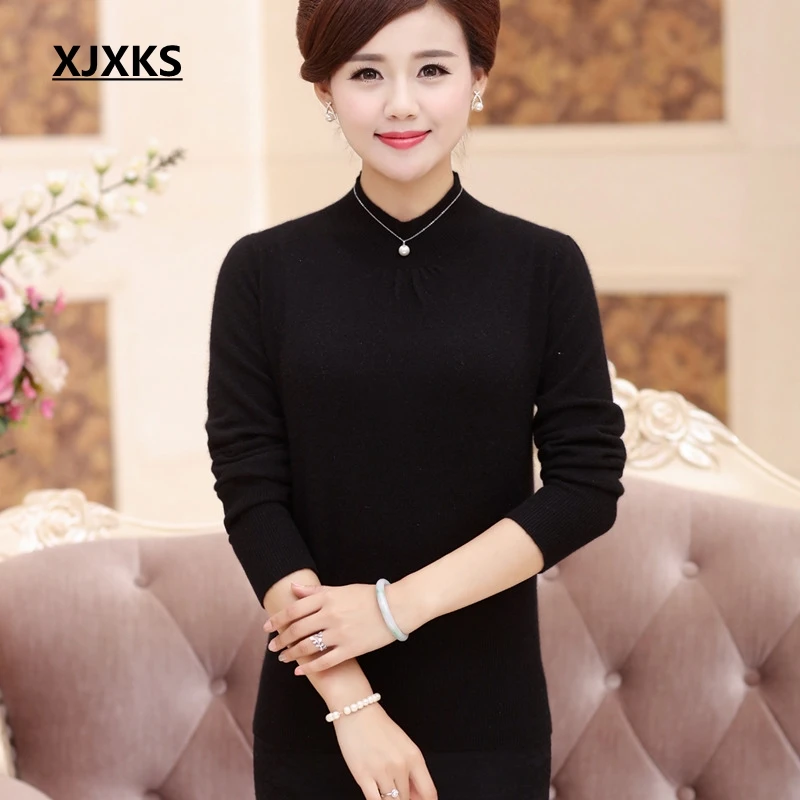 XJXKS Spring And Summer Turtleneck Sweater Women Solid Knitted Sweaters 2020 Long Sleeve Tops Basic Pullover Jumper | Женская одежда