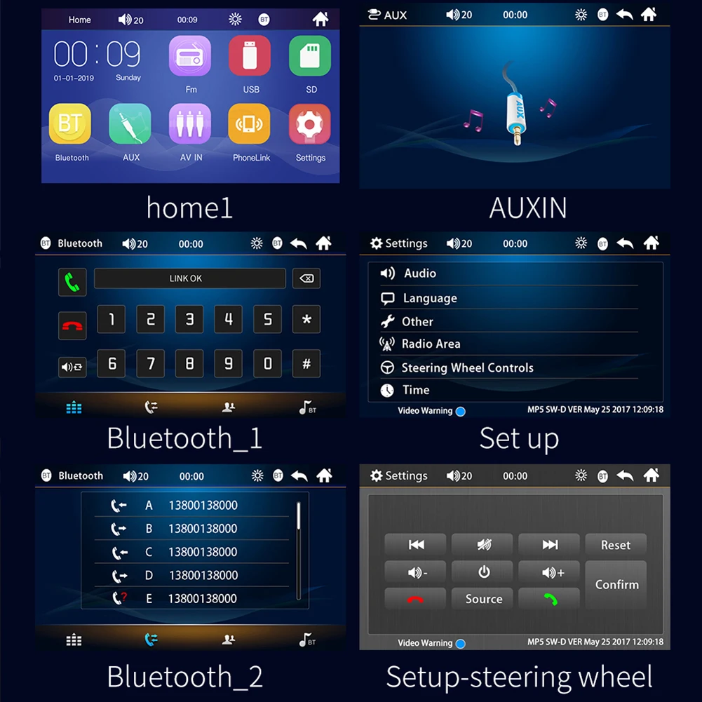 

2 Din Car Radio 7" HD Touch Screen Autoradio Multimedia Player MP5 Bluetooth AUX TF Card USB In Dash Head Unit Rear Camera