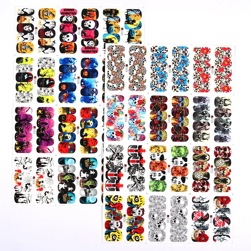 12 шт Хэллоуин серии наклейки для воды переводные смешанные узорами дизайн ногтей
