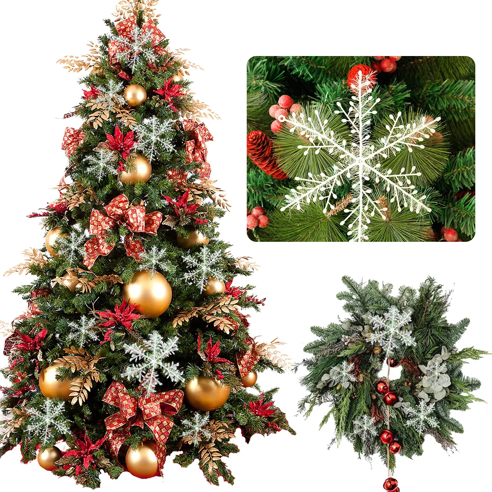 

30Pcs Christmas Snowflake Ornament Christmas Decoration White Plastic Holiday Snowflake Xmas Tree New Year Festival Home Decor