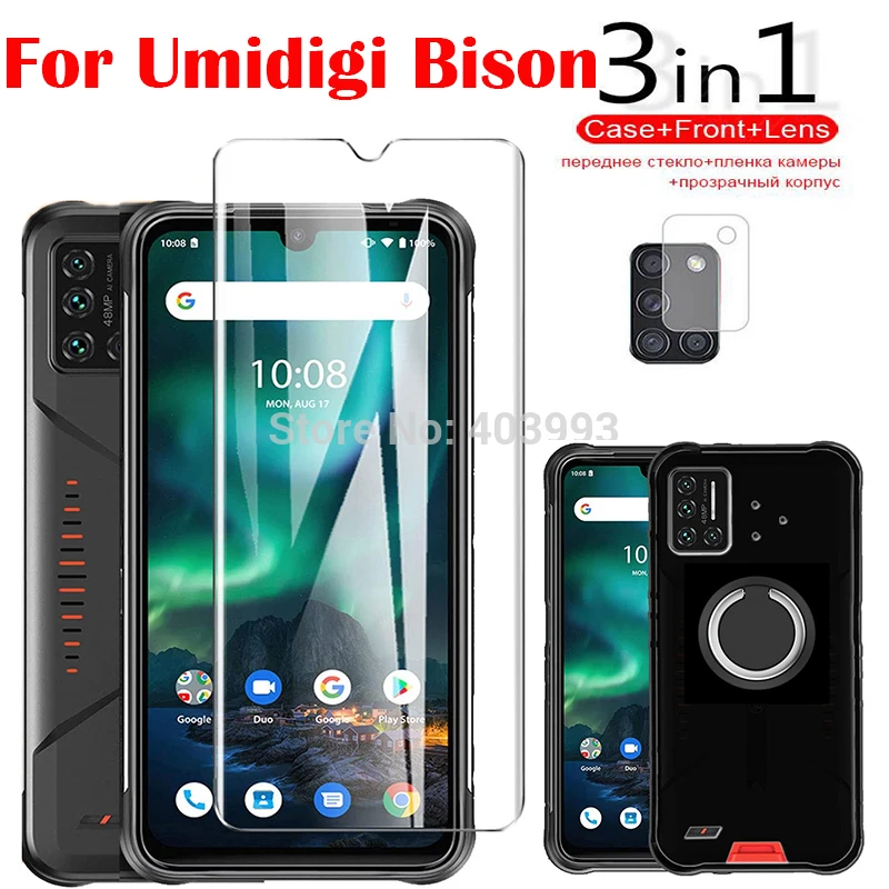 Стеклянный чехол 3 в 1 для Umidigi Bison металлический кольцевой держатель магнитный