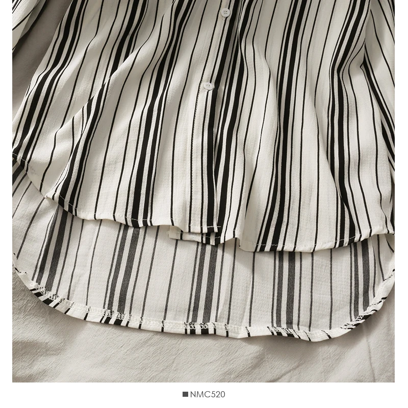 

Spring Autumn Women's striped Shirt Korean Retro Loose Long-sleeved Shirt Female Single-breasted Turn-down Collar Thin Top GD539