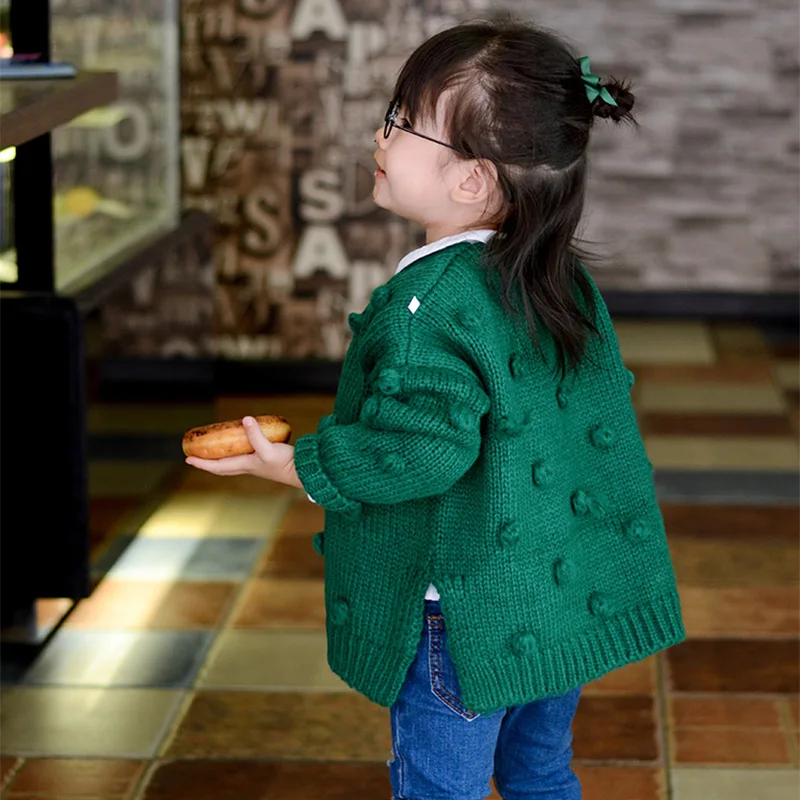 Вязаный кардиган для маленьких девочек детский шерстяной свитер на пуговицах