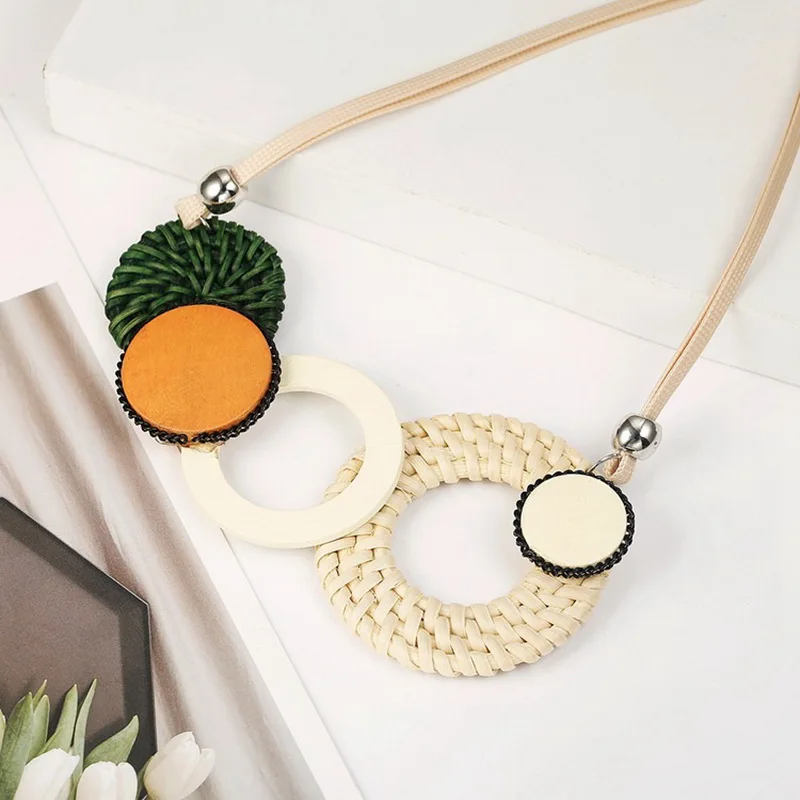 Дешевые ожерелья с подвесками растение ручной работы волокна ожерелье для