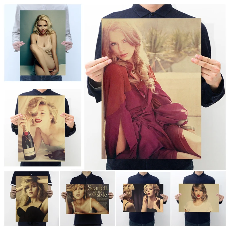 

Famous Hollywood actor star Scarlett retro kraft paper poster home decor painting wall stickers 51x36cm