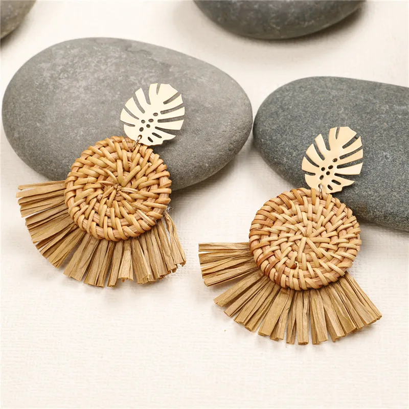 Серьги женские серьги из ротанга и соломы ручной работы с тропическим