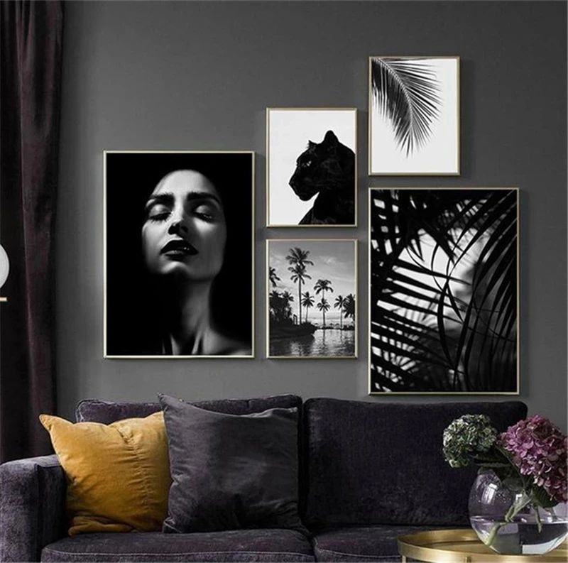 

Woman Portraits Domineering Black Panther Palm Tree Landscape Canvas Paintings Black and White Still Life Posters and Prints