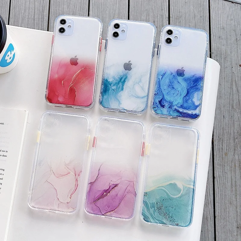 

100pcs Wholesale Phone Case For iPhone 12 11 Pro Max X XR XS Max 7 8 Plus SE Bling Glitter Watercolor Painting Transparent Cover