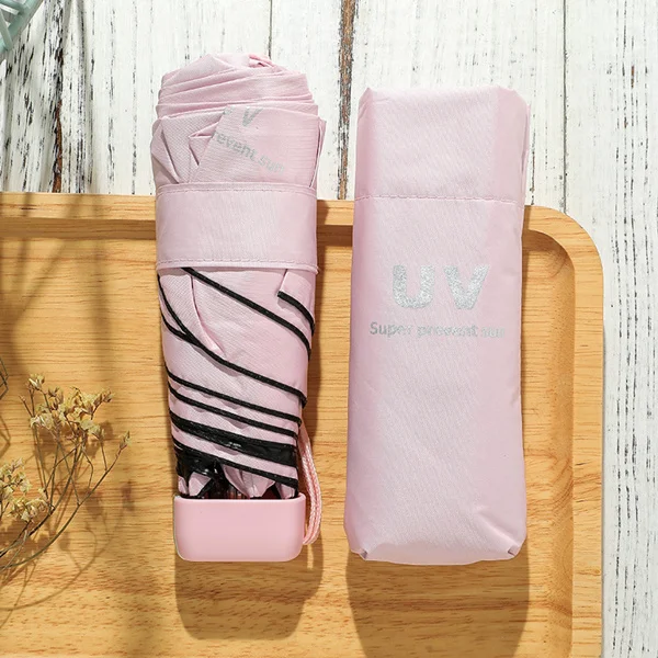 Light pink 8 цветов, Солнцезащитный ультрафиолетовый светильник, маленький мини Карманный Зонт с черным покрытием, двойное использование, солнечные дождевые зонты для женщин - Цвет: Light pink
