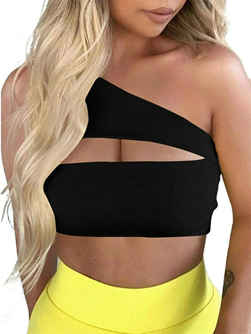 

One Shoulder Crop Top Women Plain Tank Top Sleeveless Sports Bra Ladies Bralet Tops Bright Color Vest Casual Shirt Femme Fashion