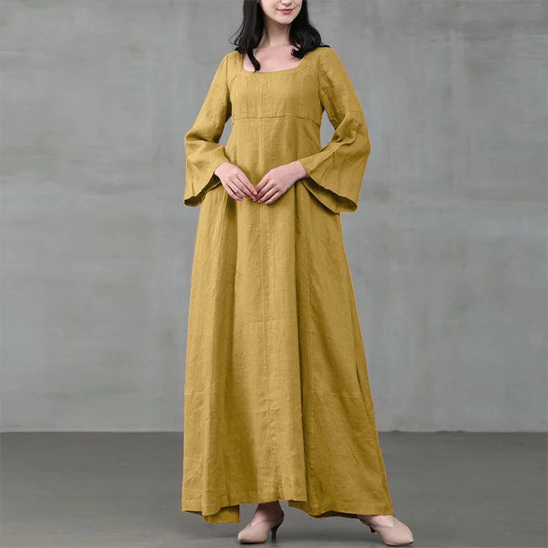 Длинное платье Abaya, мусульманская женская Свободная льняная юбка Дубай, скромный хиджаб-халат