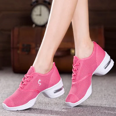 Bright pink Новые современные женские Танцевальные Кроссовки джаз танцевальные туфли сетчатые дышащие Размеры 35-40 Сальса обувь теннисные кроссовки спортивная обувь - Цвет: Bright pink