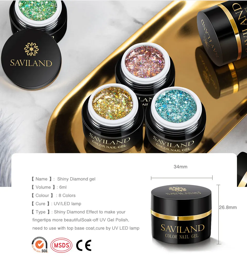 SAVILAND 3D Блестящий Алмазный Блестящий Гель-лак для ногтей Полупостоянный гель лак идеальные Алмазные Блестки Дизайн ногтей маникюр