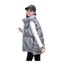 fashion luster fallwinter stand up collar casual shiny fabric women thickened warmth waterproof sleeveless ladies vest jack
