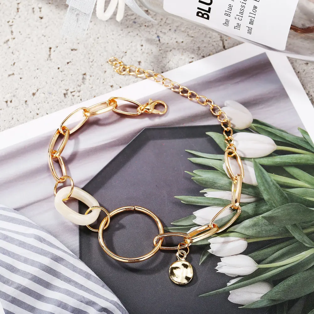 

Charms Acrylic Circle Bracelets Metal Round Pendant For Women Chain Gold Link Bracelet Accessories Wholesale Discount