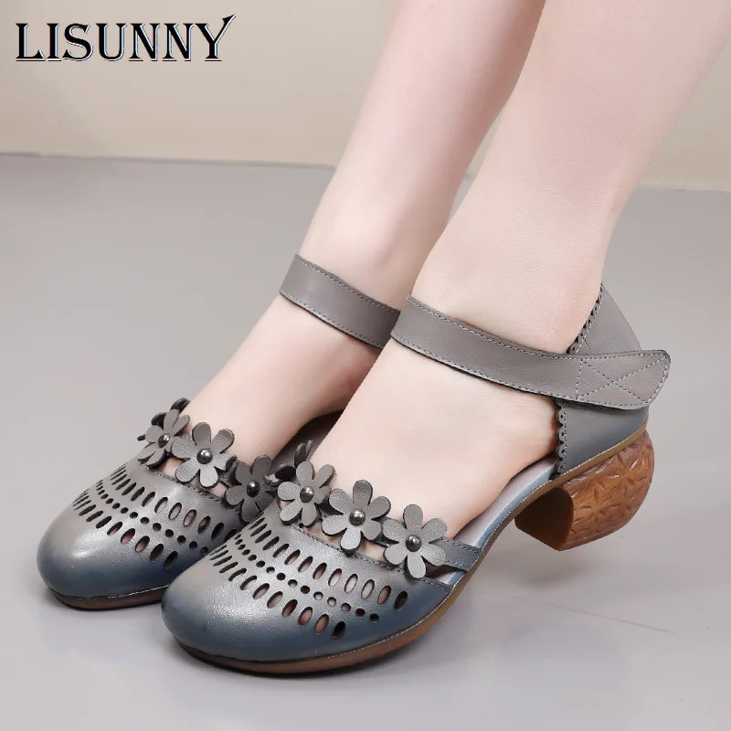 Женские босоножки из натуральной кожи LISUNNY летняя нескользящая обувь на